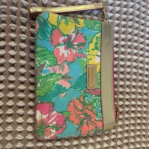 Lilly Pulitzer Vibrant Floral Wristlet with Gold Accents
